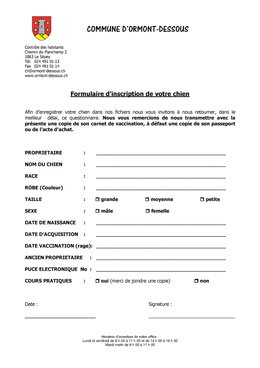 8a Formulaire inscription chien Formulaire d'inscription de votre chien