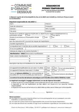 600 permis temporaire DEMANDE DE PERMIS TEMPORAIRE pour la vente de boissons alcooliques à consommer sur place